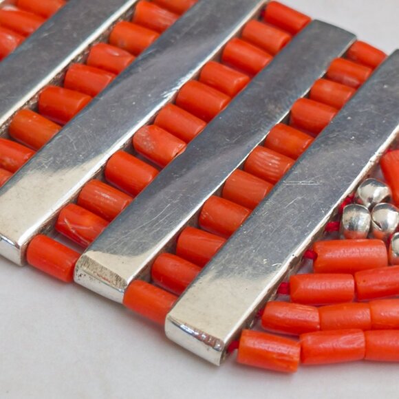 Nina Gill Paris Coral & Sterling Wide Bracelet (83.7g) - Picture 10 of 10